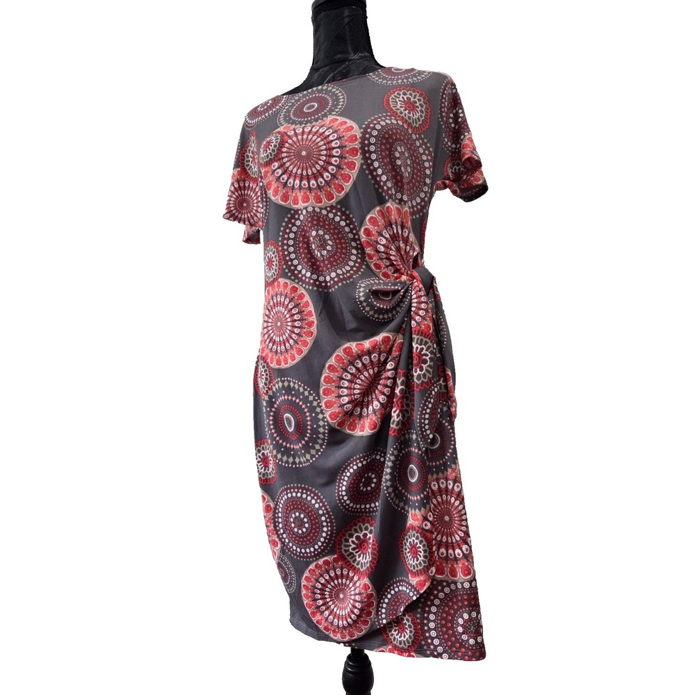 Robbie Bee Wrap Travel Dress Gray & Pink Mandala Circles Summer Sz Petite M